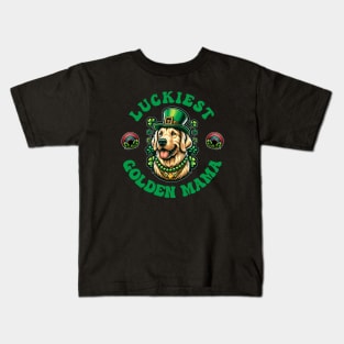 Luckiest Golden Mama - St Patricks Day Golden Retriever Kids T-Shirt